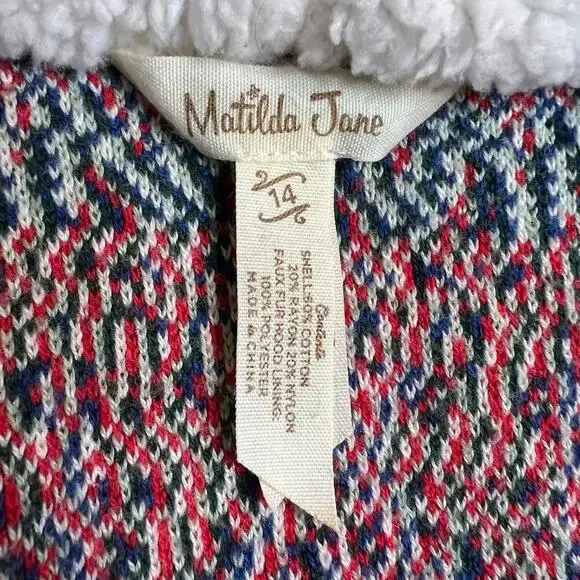 MATILDA JANE Hooded Fringe Poncho Boho Fair Isle Knit Cape Big Girl Size 14 - Picture 15 of 16